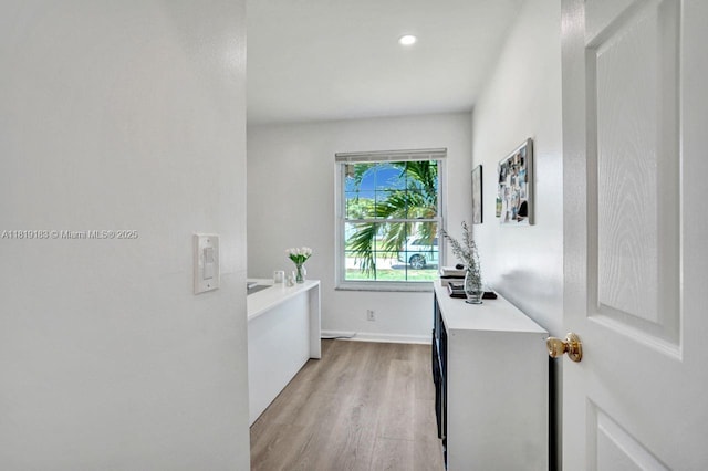 18998 Cloud Lake Cir, Boca Raton, FL 33496 - hall with light wood-style flooring and recessed lighting