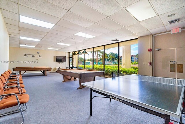 7400 Radice Ct Unit 402, Lauderhill, FL 33319 - rec room with a drop ceiling, billiards table, and carpet floors