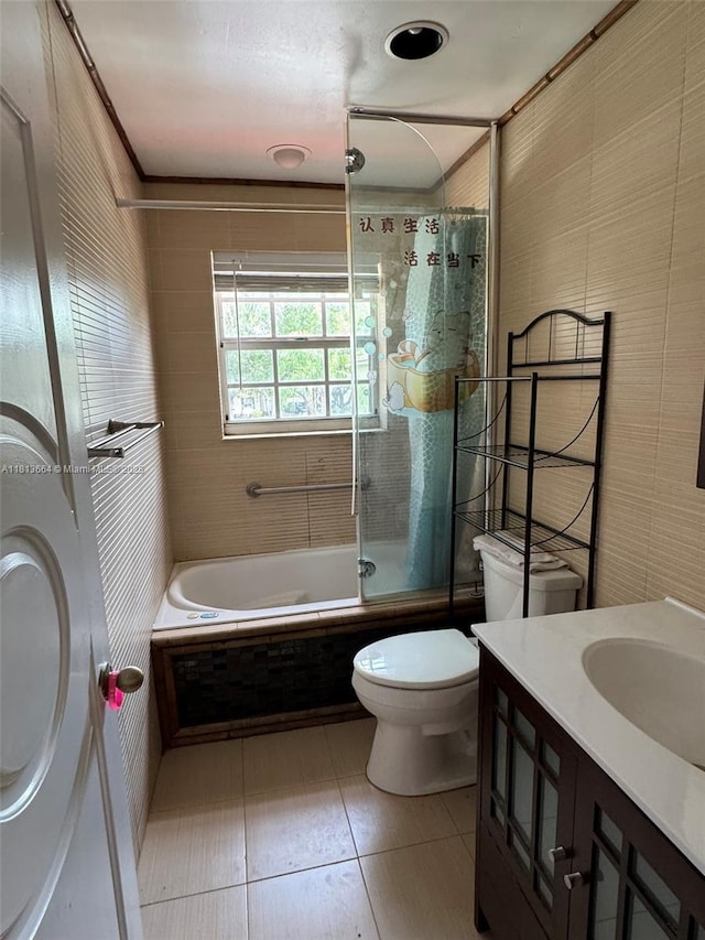 15048 SW 51st St, Davie, FL 33331 - full bathroom with toilet, vanity, tiled shower / bath, and tile patterned flooring