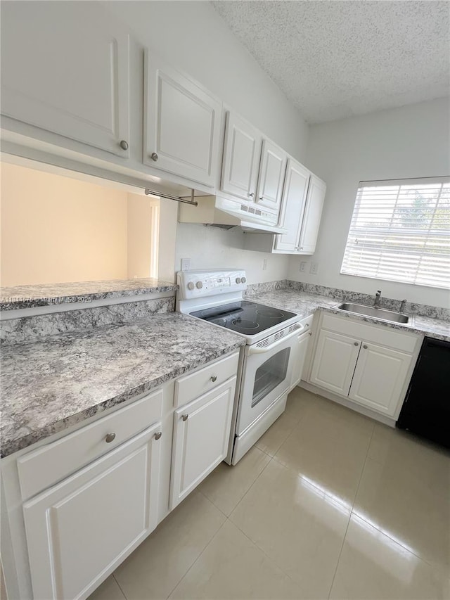 1881 NW 96th Ter Unit 7C, Pembroke Pines, FL 33024 - kitchen featuring white electric range, dishwasher, a textured ceiling, and white cabinetry