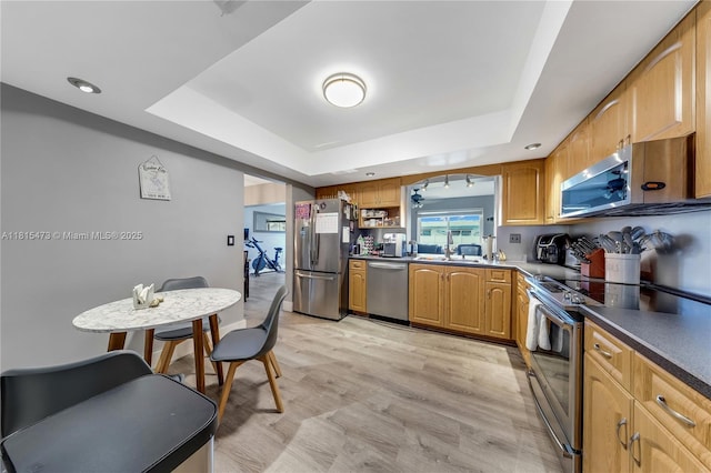 8331 NW 18th St, Pembroke Pines, FL 33024 - kitchen with appliances with stainless steel finishes, a tray ceiling, and recessed lighting