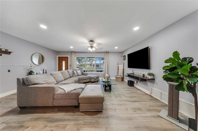 8331 NW 18th St, Pembroke Pines, FL 33024 - living room featuring recessed lighting, light wood-style flooring, and ceiling fan