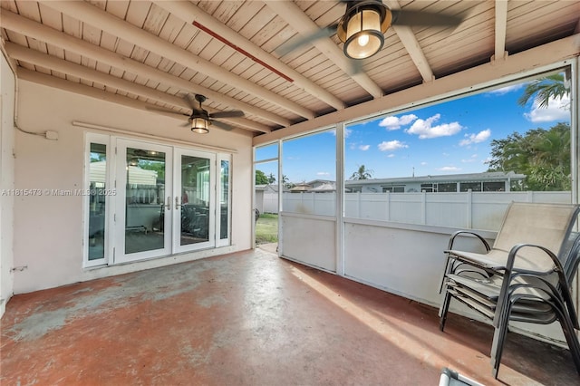 8331 NW 18th St, Pembroke Pines, FL 33024 - unfurnished sunroom with ceiling fan, french doors, beam ceiling, and healthy amount of natural light