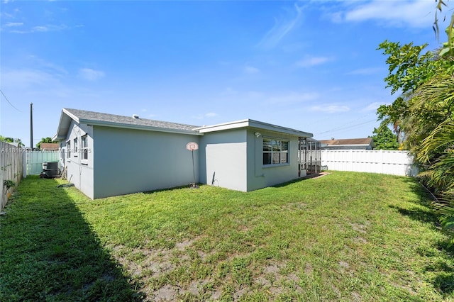 rear view of property with stucco siding and a fenced backyard