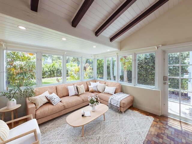 1036 Palermo Ave, Coral Gables, FL 33134 - sunroom / solarium featuring brick floors, plenty of natural light, recessed lighting, and wood ceiling