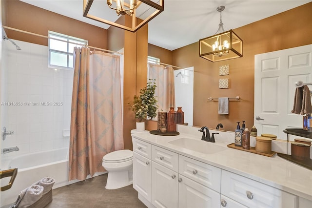 2509 Hunters Run Way, Weston, FL 33327 - full bath featuring a chandelier, vanity, shower / tub combo with curtain, and tile patterned floors