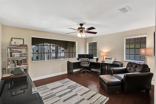 2509 Hunters Run Way, Weston, FL 33327 - office featuring ceiling fan, wood finished floors, and a textured ceiling