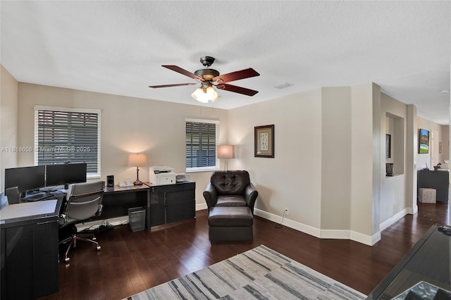 2509 Hunters Run Way, Weston, FL 33327 - office with wood finished floors, a ceiling fan, and a textured ceiling