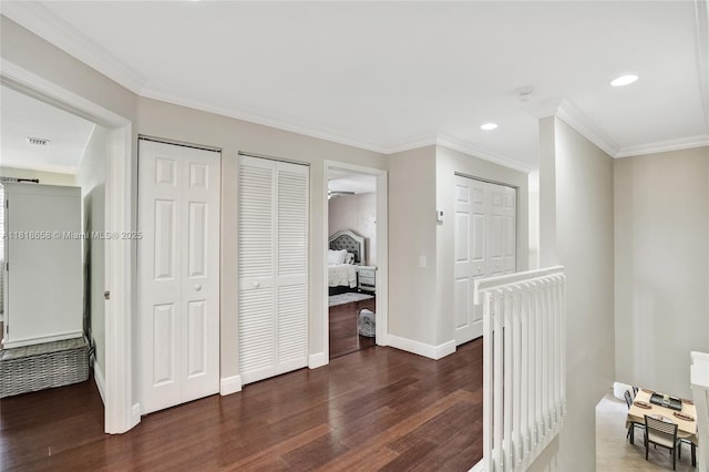 2509 Hunters Run Way, Weston, FL 33327 - hall featuring dark wood-style flooring, crown molding, and recessed lighting