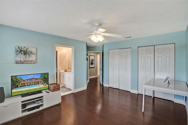 2509 Hunters Run Way, Weston, FL 33327 - unfurnished living room with dark wood finished floors and ceiling fan