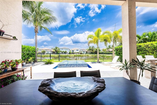 9368 Eden Roc Ct, Delray Beach, FL 33446 - fenced backyard with an in-ground hot tub, a patio area, and a residential view