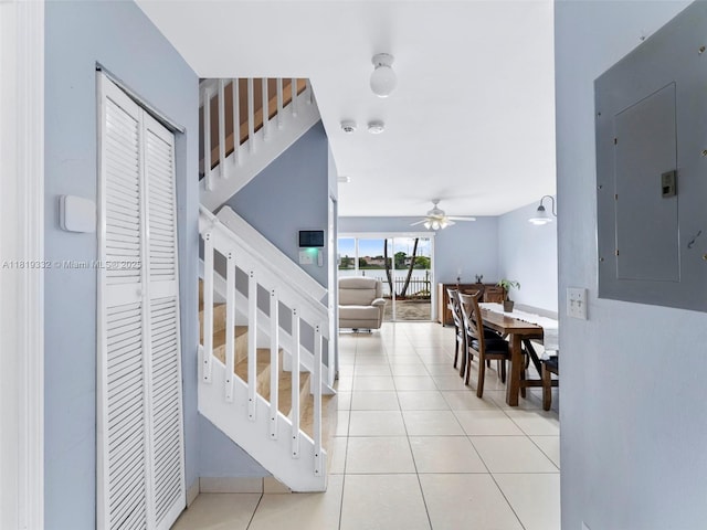 17337 SW 140th Ct, Miami, FL 33177 - stairway with electric panel, ceiling fan, and tile patterned floors