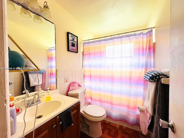 2420 Johnson St Unit 202, Hollywood, FL 33020 - bathroom with vanity, toilet, tile walls, and curtained shower