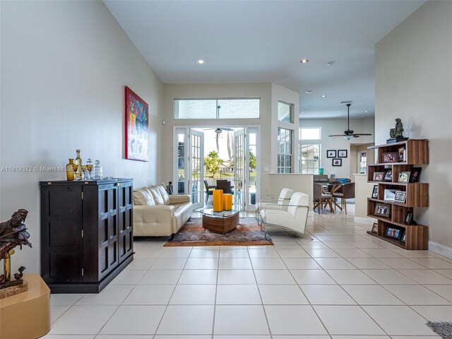 643 Lake Blvd, Weston, FL 33326 - living room featuring a ceiling fan, recessed lighting, and light tile patterned floors