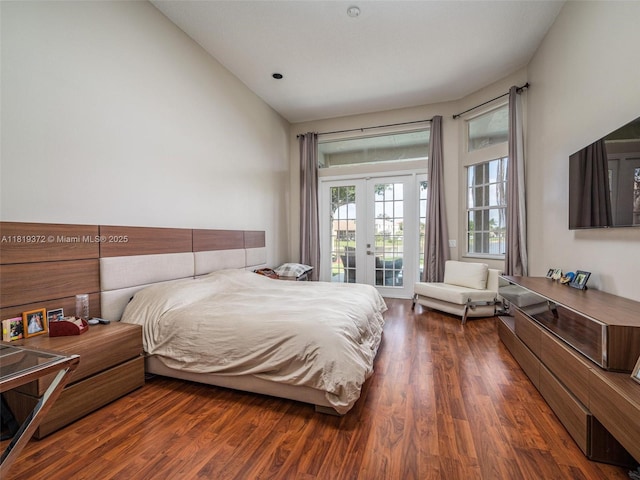 643 Lake Blvd, Weston, FL 33326 - bedroom with french doors, access to exterior, wood finished floors, and lofted ceiling