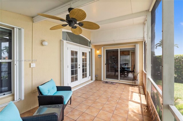 7182 Burgess Dr, Lake Worth, FL 33467 - sunroom with french doors, tile patterned flooring, and ceiling fan