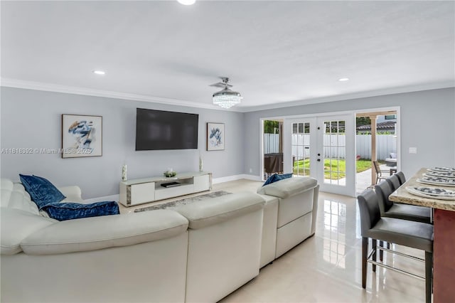 2635 SW 183rd Ave, Miramar, FL 33029 - living area featuring french doors, ornamental molding, and recessed lighting