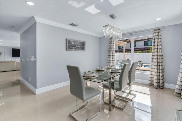 2635 SW 183rd Ave, Miramar, FL 33029 - dining space featuring ornamental molding, a chandelier, recessed lighting, and tile patterned floors