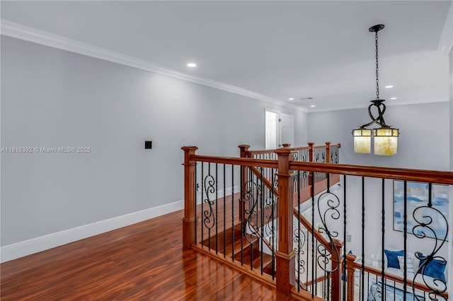 2635 SW 183rd Ave, Miramar, FL 33029 - corridor with wood finished floors, recessed lighting, an upstairs landing, and crown molding