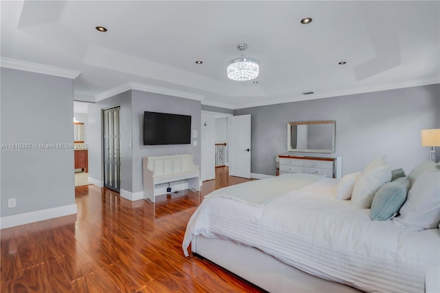 2635 SW 183rd Ave, Miramar, FL 33029 - bedroom featuring crown molding, wood finished floors, recessed lighting, a chandelier, and ensuite bathroom