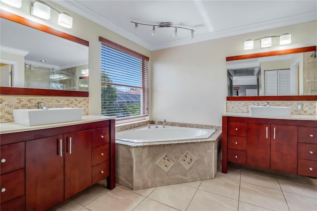 2635 SW 183rd Ave, Miramar, FL 33029 - full bath with ornamental molding, two vanities, tasteful backsplash, a garden tub, and a shower stall