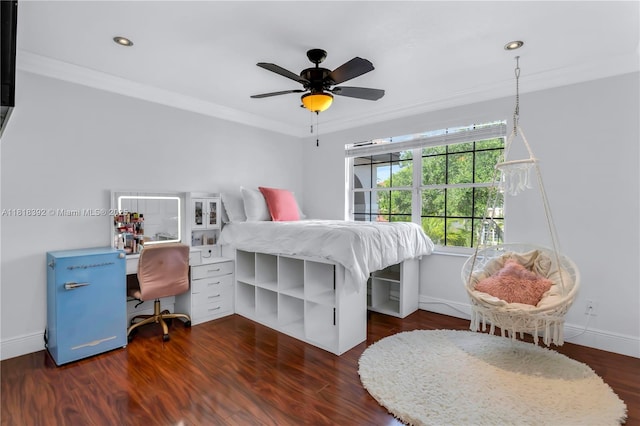 2635 SW 183rd Ave, Miramar, FL 33029 - bedroom featuring crown molding, an office area, wood finished floors, recessed lighting, and ceiling fan