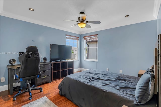 2635 SW 183rd Ave, Miramar, FL 33029 - bedroom featuring wood finished floors, ornamental molding, a ceiling fan, recessed lighting, and an office area