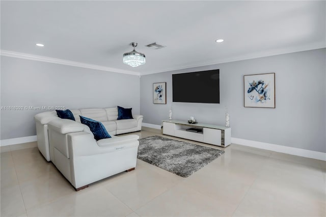 2635 SW 183rd Ave, Miramar, FL 33029 - living room featuring crown molding, recessed lighting, and light tile patterned flooring