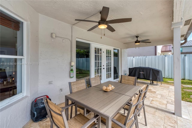 2635 SW 183rd Ave, Miramar, FL 33029 - view of patio featuring french doors, a ceiling fan, outdoor dining space, and a grill