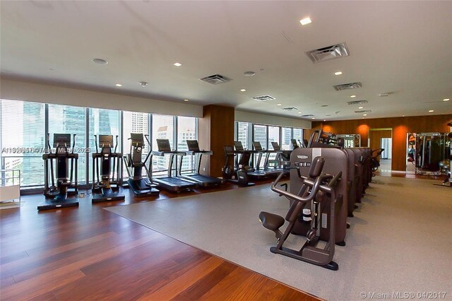 1300 S Miami Ave Unit 2305, Miami, FL 33130 - exercise room featuring wood finished floors and recessed lighting