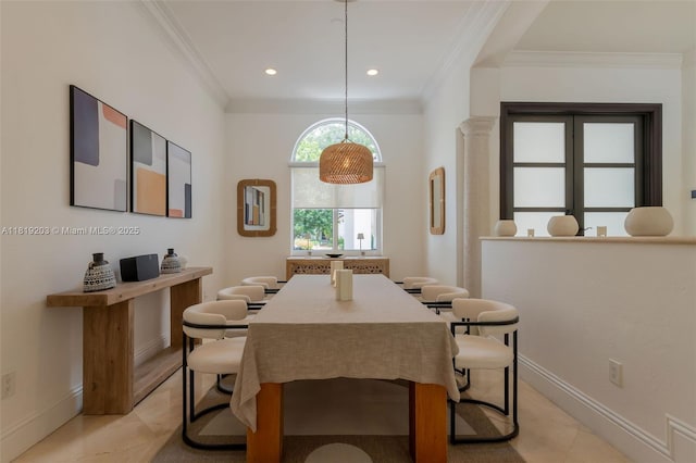 9532 SW 124th Ter, Miami, FL 33176 - dining area featuring ornamental molding, light tile patterned flooring, and recessed lighting