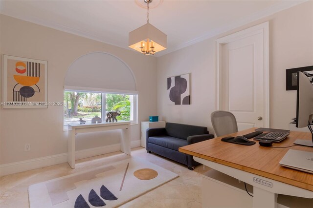 9532 SW 124th Ter, Miami, FL 33176 - home office featuring a chandelier and baseboards