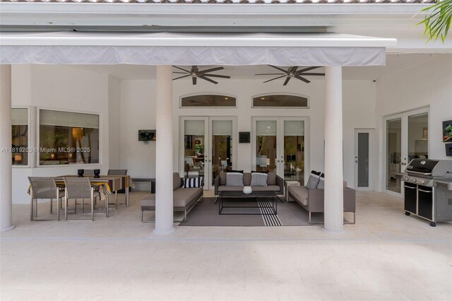 9532 SW 124th Ter, Miami, FL 33176 - view of patio featuring french doors, ceiling fan, an outdoor hangout area, and area for grilling