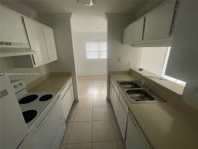 4011 NW 87th Ave Unit 4011, Sunrise, FL 33351 - kitchen featuring under cabinet range hood, white electric range oven, a sink, and white cabinetry