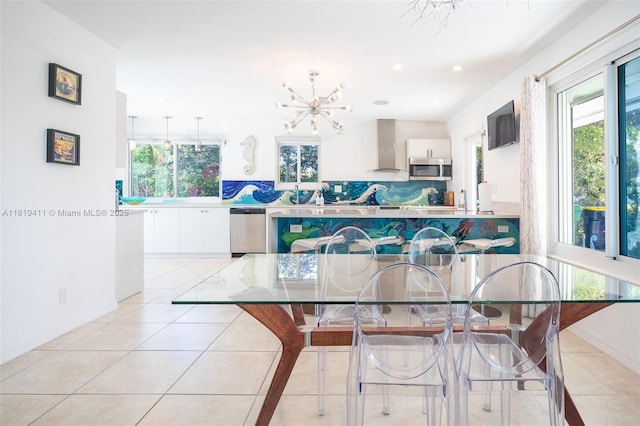 806 Argonaut Is, Dania Beach, FL 33004 - dining area with a chandelier, baseboards, recessed lighting, and light tile patterned floors
