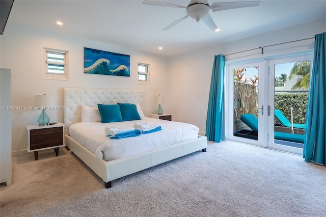 806 Argonaut Is, Dania Beach, FL 33004 - bedroom featuring carpet, access to outside, recessed lighting, and ceiling fan