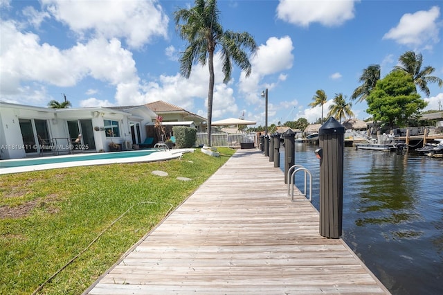806 Argonaut Is, Dania Beach, FL 33004 - dock area with a water view and a lawn