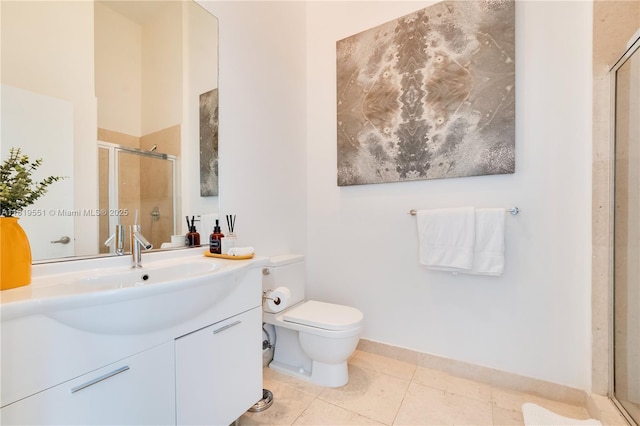 485 Brickell Ave Unit 4004, Miami, FL 33131 - bathroom with a shower stall, vanity, and tile patterned floors