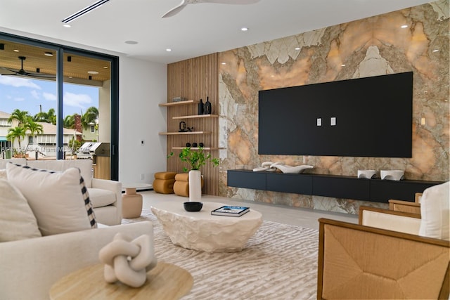2033 NE 22nd St, Wilton Manors, FL 33305 - living area with ceiling fan and recessed lighting