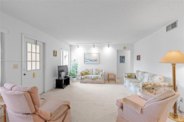 311 Pine Ridge Cir Unit C-2, Green Acres, FL 33463 - living area featuring track lighting, carpet flooring, and a textured ceiling