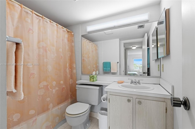 311 Pine Ridge Cir Unit C-2, Green Acres, FL 33463 - bathroom with toilet, vanity, shower / tub combo, and tile patterned floors
