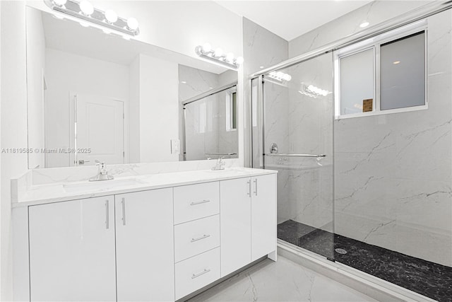 19446 SW 296th St Unit A, Homestead, FL 33030 - full bath featuring marble finish flooring, a marble finish shower, and double vanity