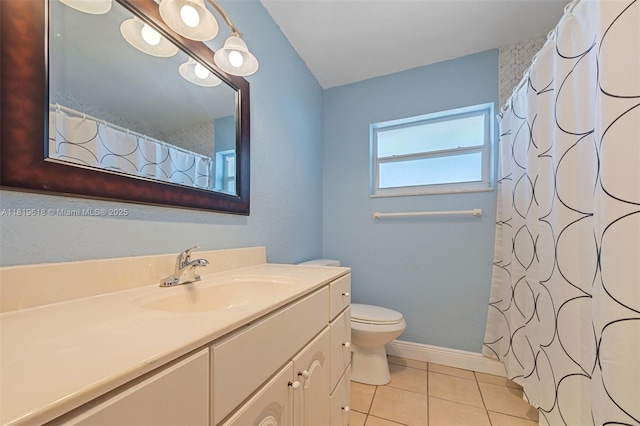 740 NW 97th Ter, Pembroke Pines, FL 33024 - full bath featuring vanity, toilet, tile patterned floors, baseboards, and a shower with curtain