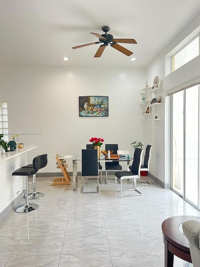 1120 Papaya St, Hollywood, FL 33019 - dining space with ceiling fan, baseboards, recessed lighting, and an office area