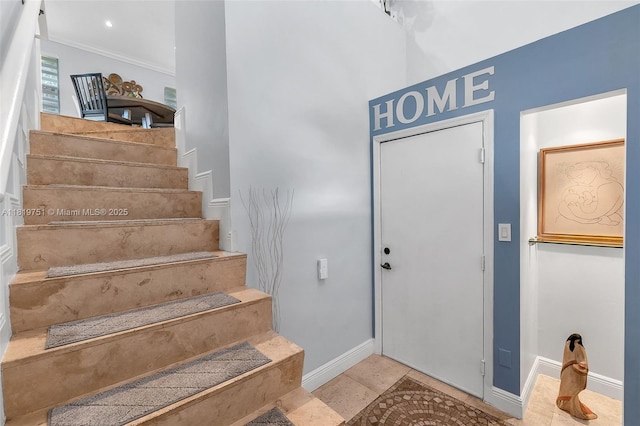 14621 Balgowan Rd Unit 206-3, Miami Lakes, FL 33016 - staircase featuring baseboards and crown molding