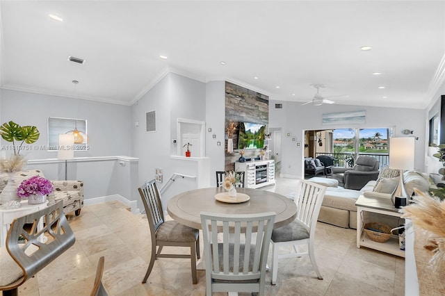 14621 Balgowan Rd Unit 206-3, Miami Lakes, FL 33016 - dining room featuring ceiling fan, recessed lighting, and ornamental molding
