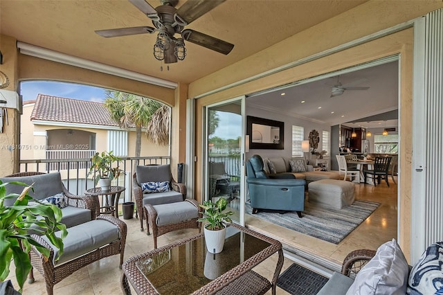 14621 Balgowan Rd Unit 206-3, Miami Lakes, FL 33016 - living area with a ceiling fan, healthy amount of natural light, and ornamental molding