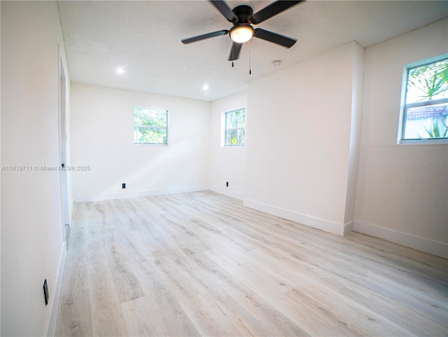 412 Columbus Pkwy, Hollywood, FL 33021 - empty room with light wood-style flooring, ceiling fan, baseboards, and recessed lighting