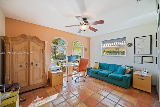 3320 Maple Ln, Davie, FL 33328 - office area featuring a ceiling fan and light tile patterned floors