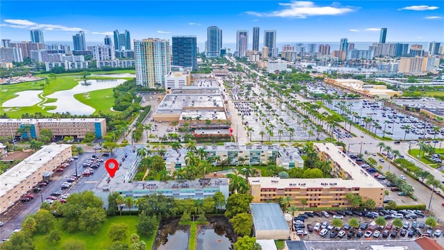 1333 E Hallandale Beach Blvd Unit 421, Hallandale Beach, FL 33009 - aerial view of property's location with a large body of water, city skyline, and a golf course